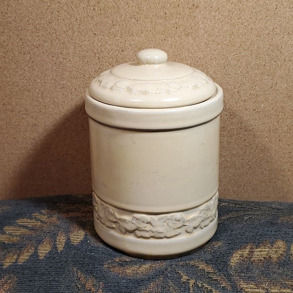 Tan Round Ceramic Canister with Lid